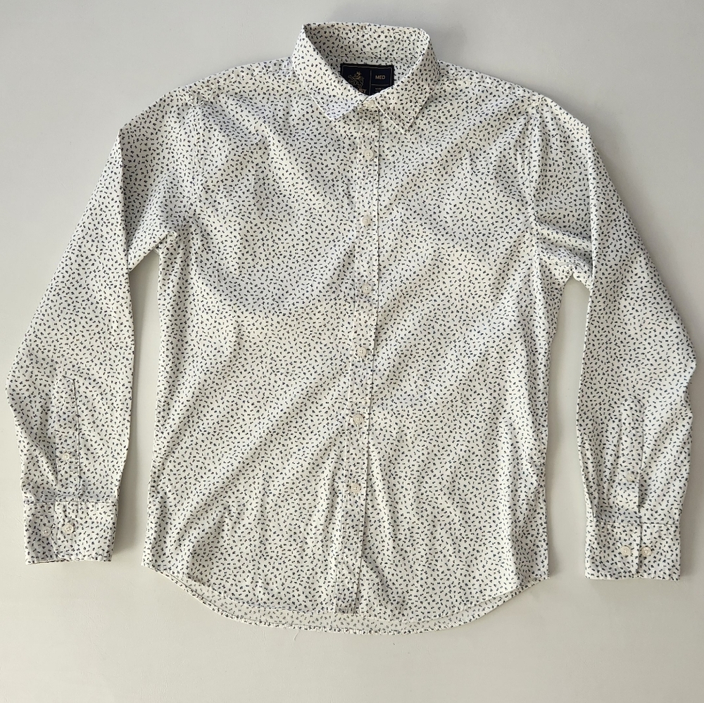 RUGBY University Men's Stretch White Allover Print Button Front Longsleeve Shirt